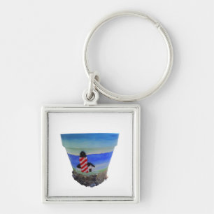 Lighthouse Ocean View Clay Pot Key Chain 