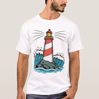 Lighthouse Ocean Waves Design – Nautical Coastal T-Shirt