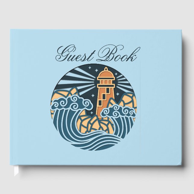 Lighthouse Ocean Waves Summer Vacation  Guest Book (Front)