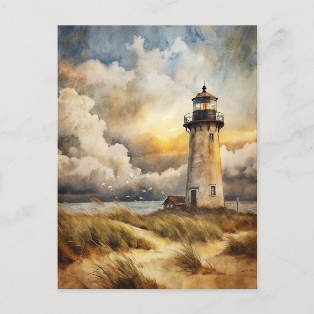Lighthouse on a Beach Postcard (Front)