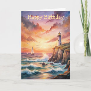 Lighthouse on a Cliff Birthday Card