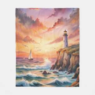 Lighthouse on a Cliff Fleece Blanket
