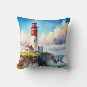 Lighthouse on a Cliff Throw Pillow