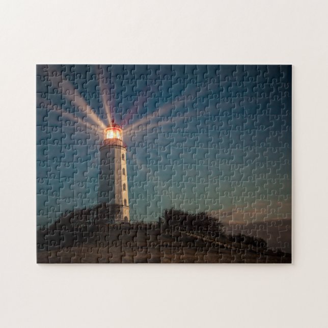 Lighthouse on a Hill Shining at Night Jigsaw Puzzle (Horizontal)