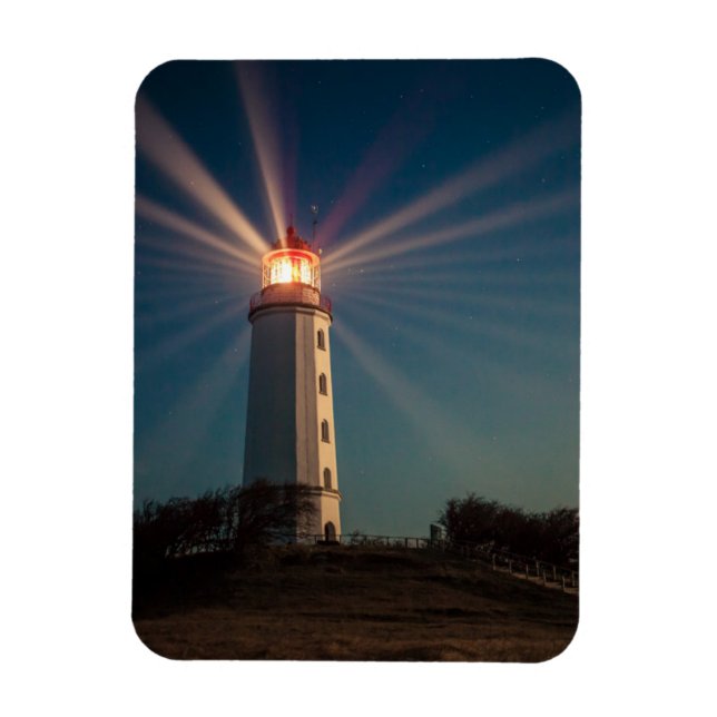 Lighthouse on a Hill Shining at Night Magnet (Vertical)
