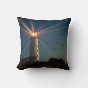 Lighthouse on a Hill Shining at Night Throw Pillow