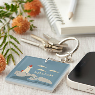 Lighthouse on a Rocky Coast Seaside Keychain