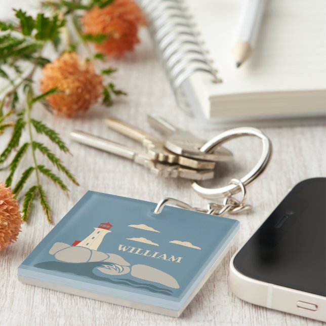Lighthouse on a Rocky Coast Seaside Keychain (Front Right)