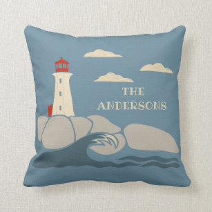 Lighthouse on a Rocky Coast Seaside Throw Pillow
