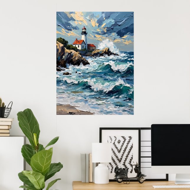 Lighthouse on a Stormy Coast Poster (Home Office)