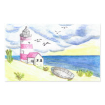 Lighthouse on beach classic sticker