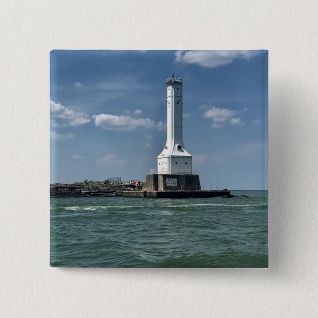Lighthouse on Huron, Ohio Photography  2 Inch Square Button (Front)
