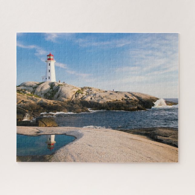 Lighthouse on Rocks with Ocean Reflection Jigsaw Puzzle (Horizontal)