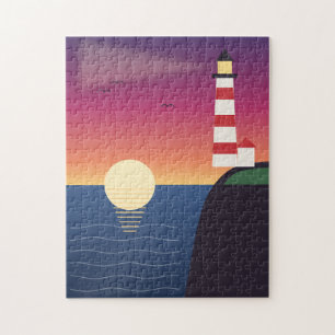 Lighthouse on the Cliff at Sunset Jigsaw Puzzle