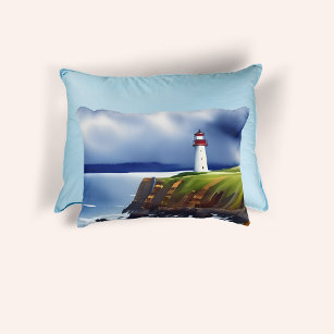 Lighthouse on the Cliffs Watercolor  Accent Pillow