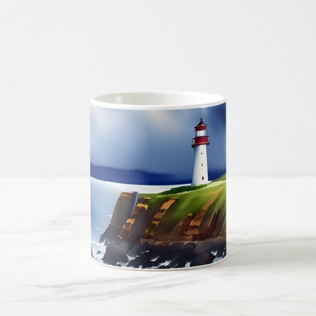 Lighthouse on the Cliffs Watercolor   Coffee Mug (Center)