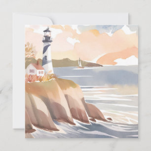 Lighthouse on the Shore   Watercolor Ocean Card