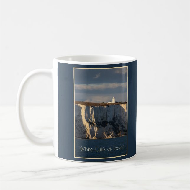 Lighthouse on White Cliffs of Dover, England Coffee Mug (Left)