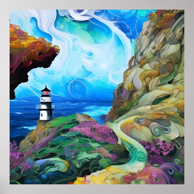 lighthouse over looking the Sea Poster (Front)