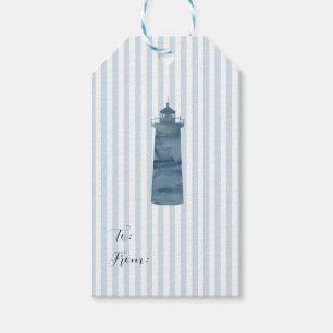 Lighthouse Painting Nautical Blue Stripe Coastal Gift Tags