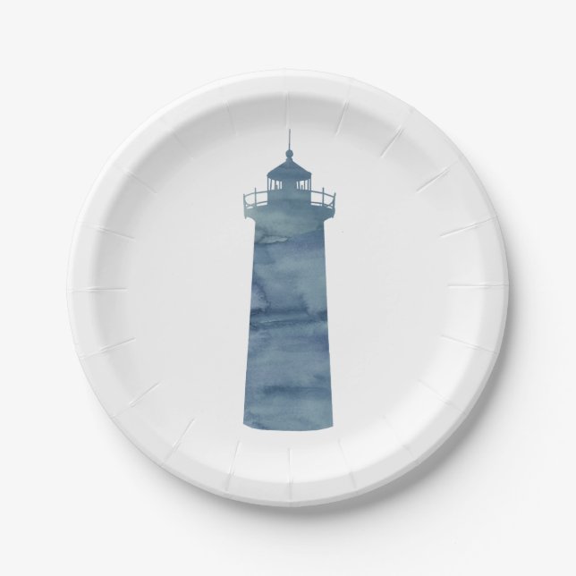 Lighthouse Painting Nautical Stripe Paper Plates (Front)