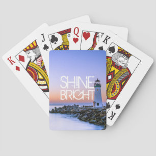 Lighthouse Pastel Sunset Shine Bright Rocky Beach Playing Cards