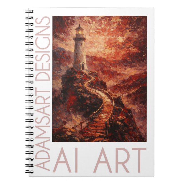 Lighthouse Path at Sunset – Painterly Landscape  Notebook (Front)