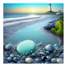 Lighthouse Pebbles at Sunriset Coastal Seascape 🌅