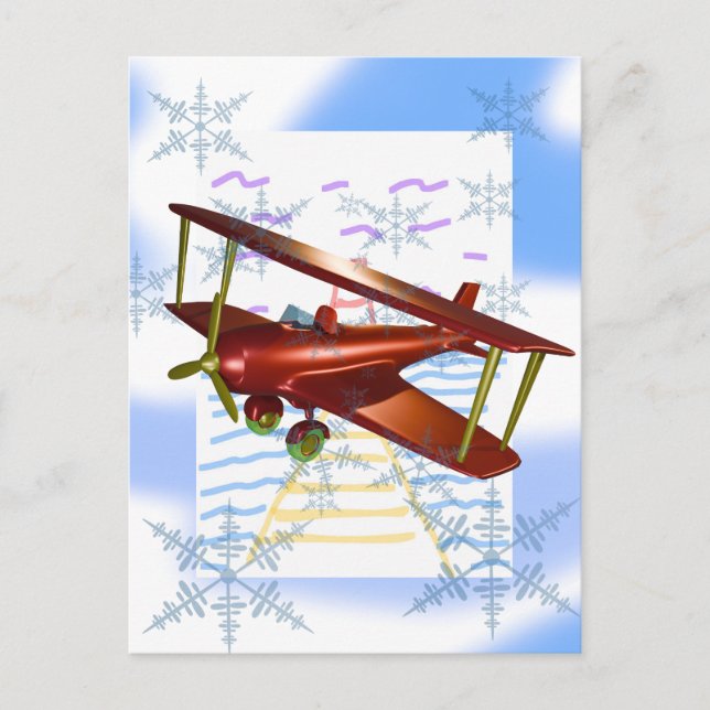 Lighthouse Pier Biplane Blue Waves  Postcard (Front)