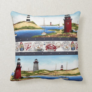 Lighthouse Pillow with Blue Backing