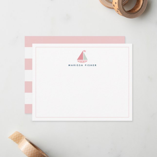 Lighthouse Pink Stationery Note Card (Front/Back In Situ)