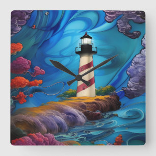 Lighthouse Point Square Wall Clock