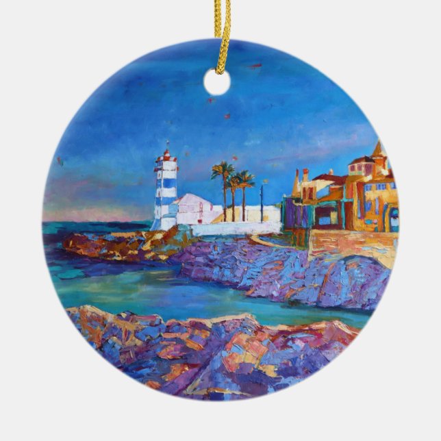 Lighthouse Portugal Cascais Ceramic Ornament (Front)