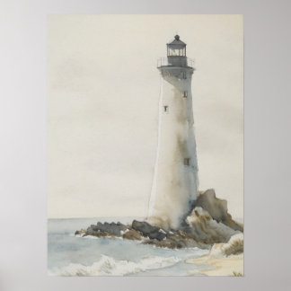 Lighthouse Print, vintage art, watercolor painting Poster