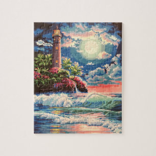 Lighthouse Puzzle Mystical Moonlight painting