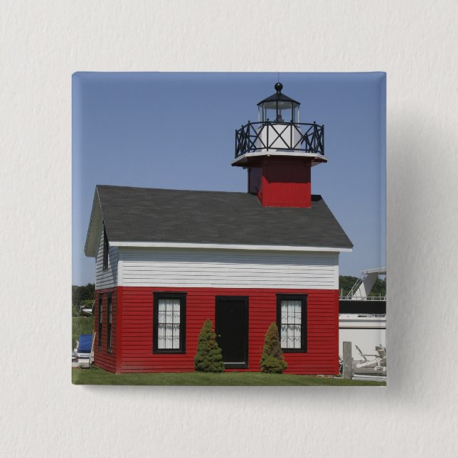 Lighthouse relocated shore in Douglas near 2 Inch Square Button (Front)
