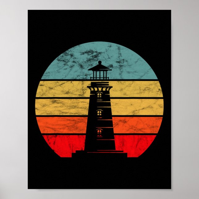 Lighthouse Retro Vintage Beach Boating Seaside Lif Poster (Front)