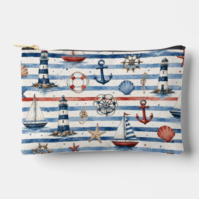 Lighthouse Sailboat Anchor Beach Design Accessory Pouch (Front)