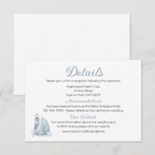 Lighthouse Sailboat Blue Nautical Wedding Details Enclosure Card