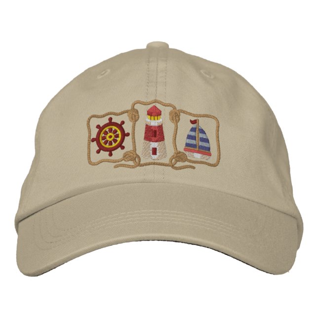 Lighthouse & Sailboat Embroidered Hat (Front)