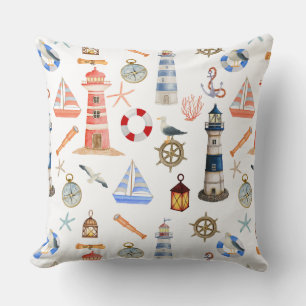 Lighthouse Sailboat Ocean Adventure Throw Pillow
