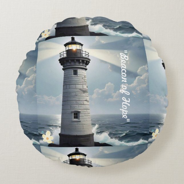 "Lighthouse Sanctuary" Round Pillow (Front)