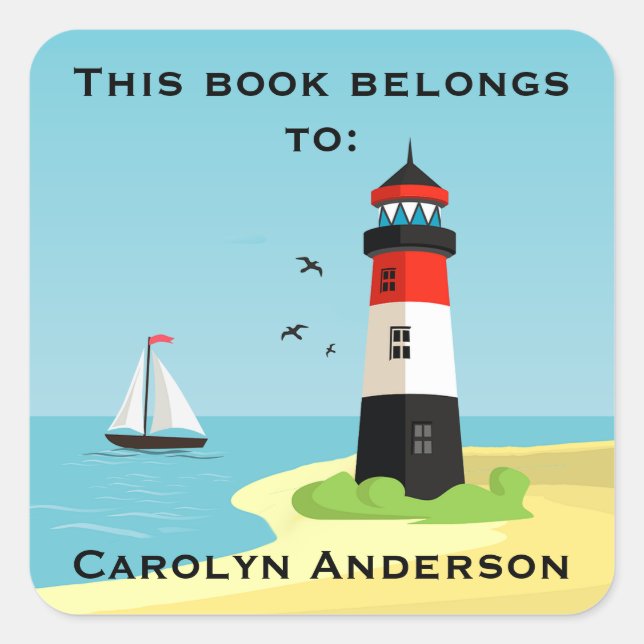 Lighthouse Scene Design Bookplate Sticker (Front)