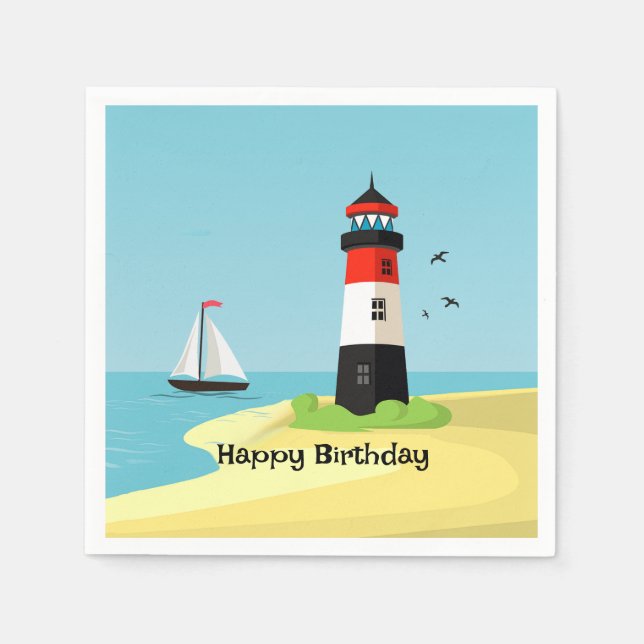 Lighthouse Scene Design Paper Napkin (Front)