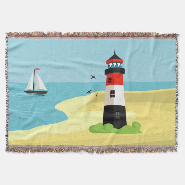 Lighthouse Scene Design Throw Blanket (Front)