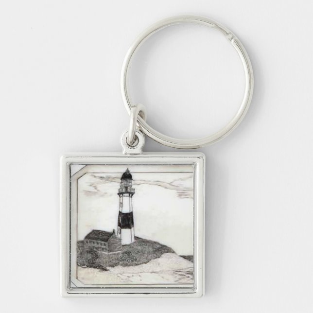 Lighthouse Scrimshaw Keychain (Front)