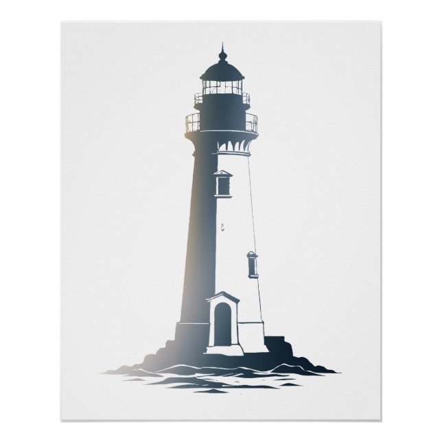 Lighthouse Sea Illustration Silhouette Style Poster (Front)