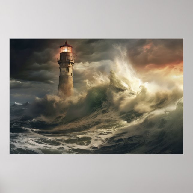 Lighthouse Seacoast Serene Landscape Poster (Front)