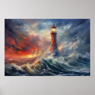 Lighthouse Seacoast Serene Landscape Poster