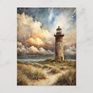 Lighthouse Seashore Coastal Watercolor Painting Postcard